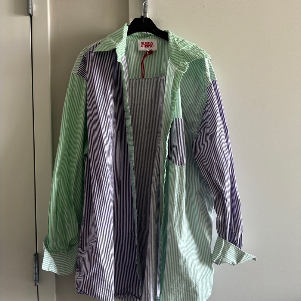 SOLID & STRIPED Green and Purple Striped Button Down Shirt